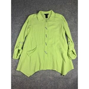 Ali Miles Women M Lime Green Asymmetrical Button Jacket Retro Art Wear Tunic Top